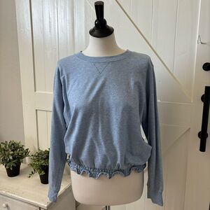 MICHAEL Michael Kors Size L Light Blue Sweater Ruffle Scoop Neck Crewneck